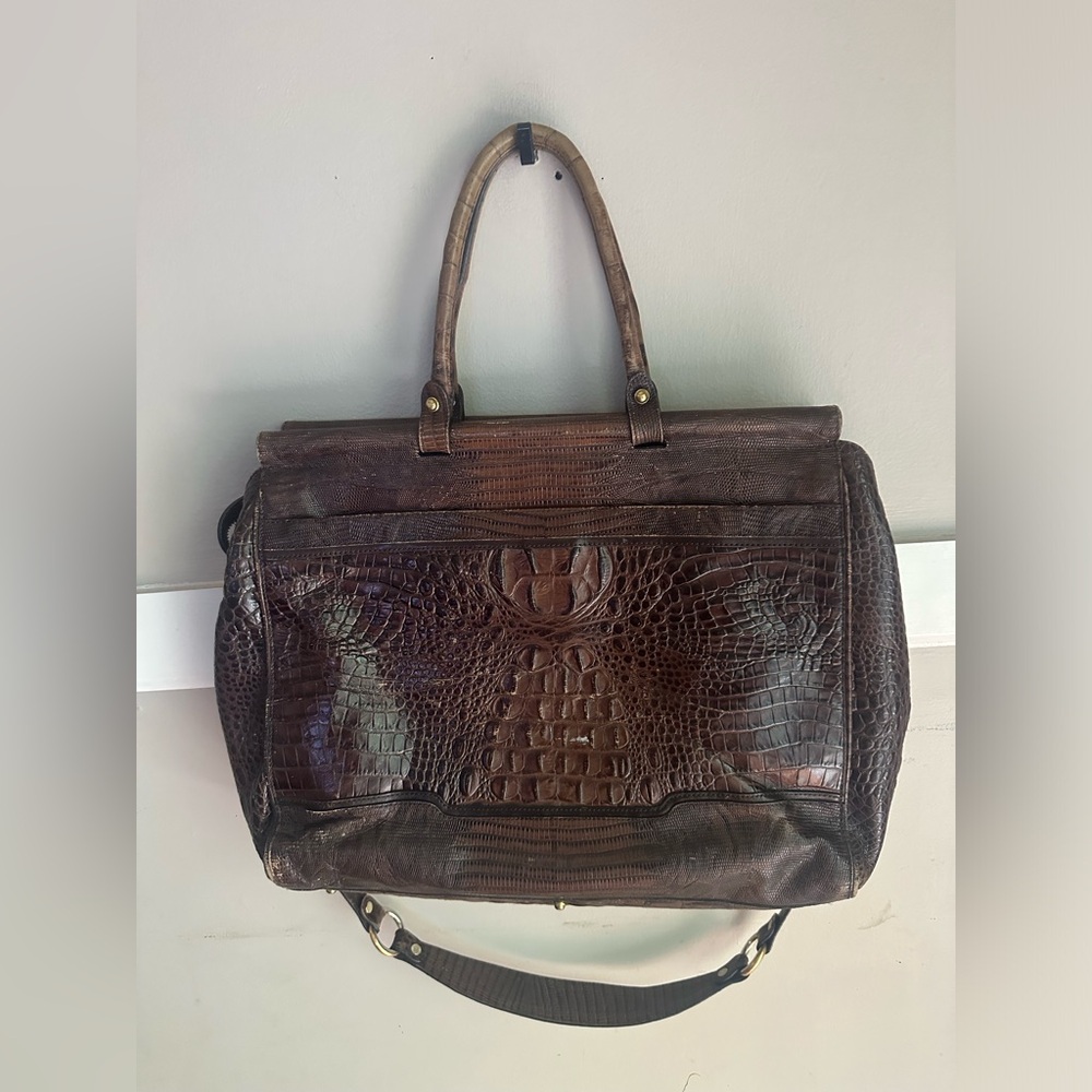 Brahmin Dark Brown Croc-Embossed Leather Briefcase